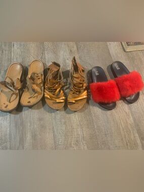Mixed Women's Sandal Bundle - Brown Leather & Red Fur Slides